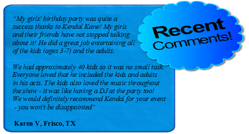 Kendal Kane is the best birthday party entertainers for kids in Aubrey 